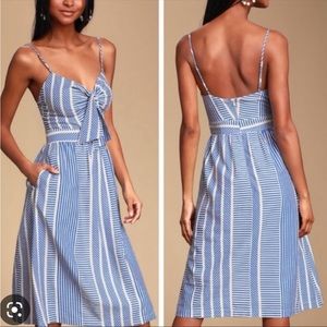 Lulus “Lush” Brand Blue and White Midi Dress, Size Small